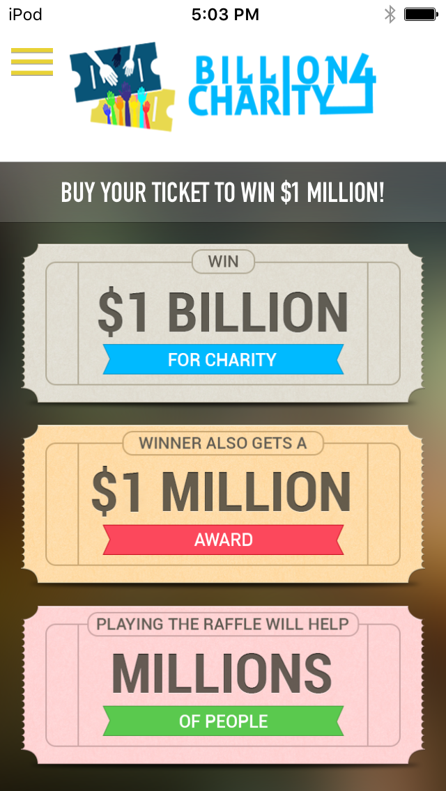Billion4Charity - Raffle and lottery App for iOS and Android